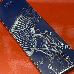 Hermes special limited necktie box sleeves Blue Box Silver Pegasus Wing Design